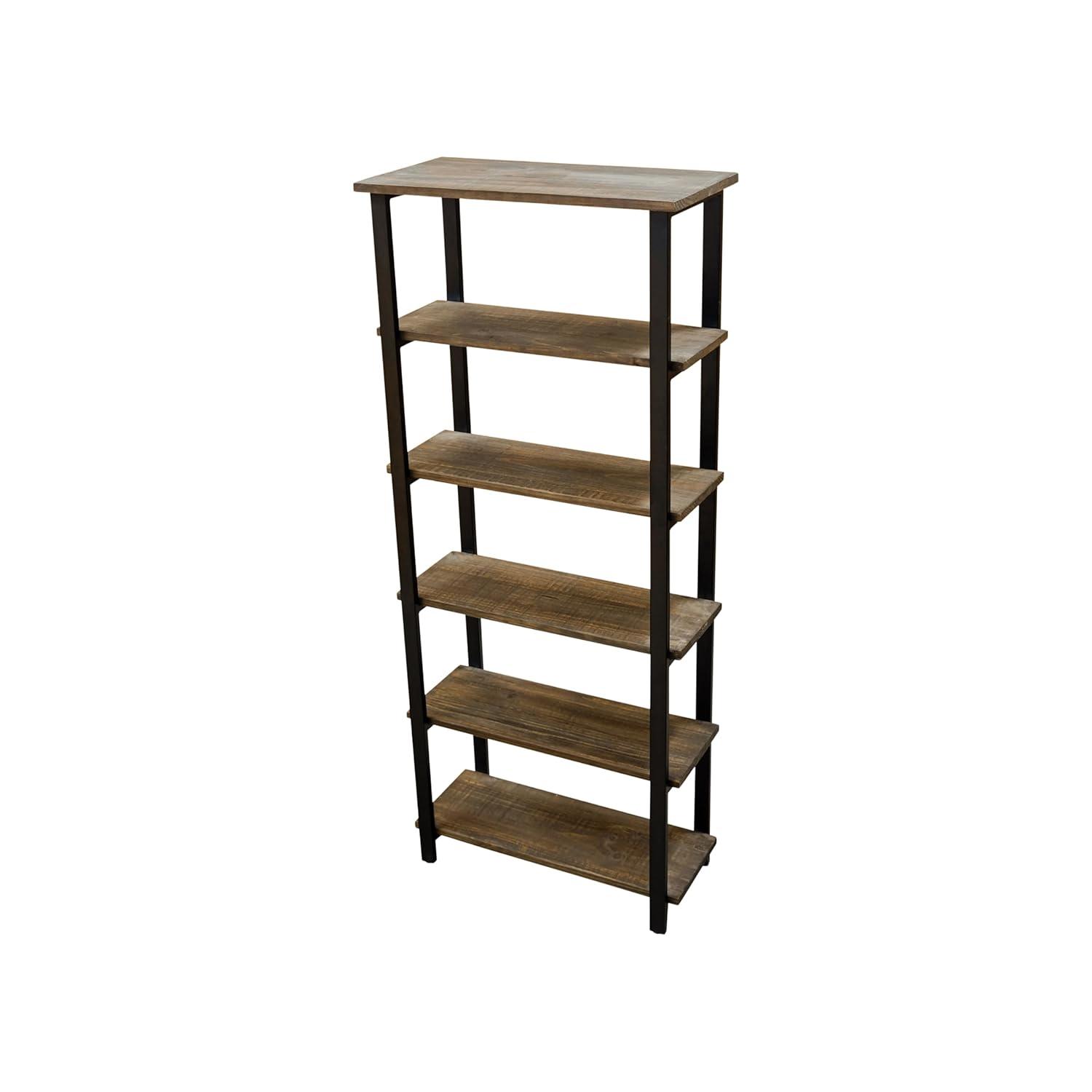 Alaterre Furniture Pomona 70 in. Tall 5-Shelf Solid Pine Wood & Metal Bookcase, Bookshelf for Home Office, Living Room or Bedroom, Natural