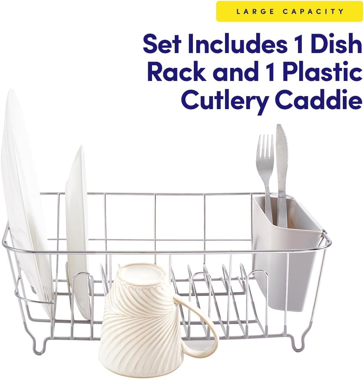 Sweet Home Collection Chrome Plated Steel 2-Piece Compact Dish Drainer with Utensil Caddy
