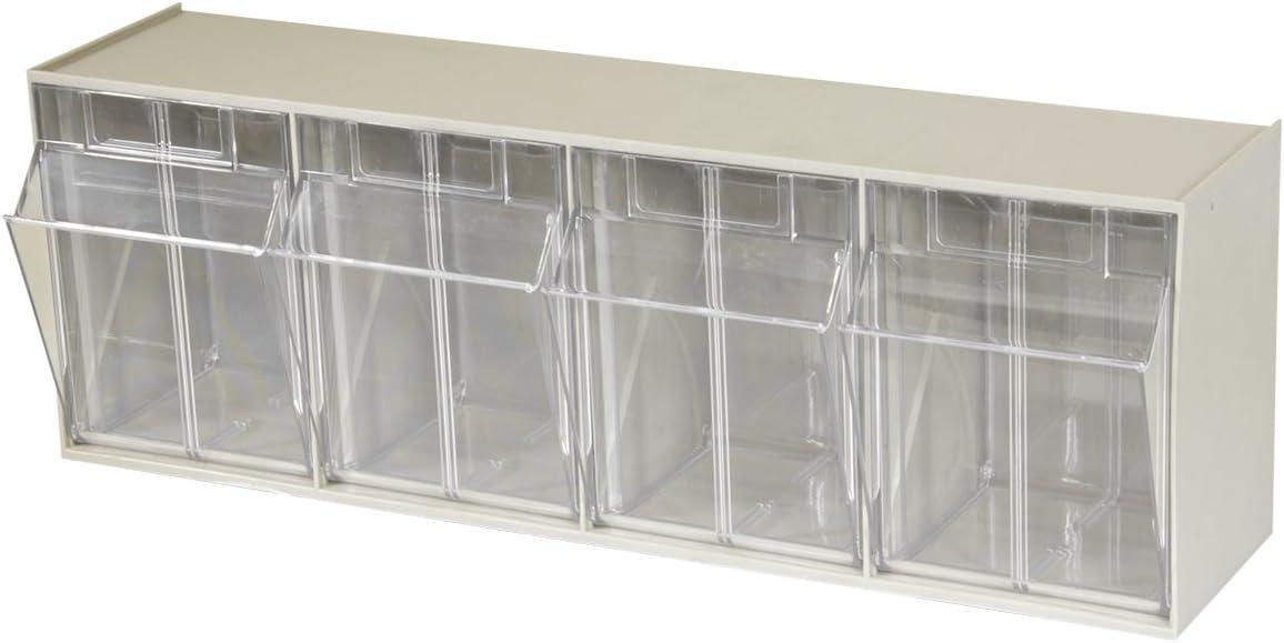 Akro-Mils TiltView Horizontal Plastic Organizer Storage System Cabinet with 4 Tip Out Bins, (23-5/8-Inch Wide x 8-3/16-Inch High x 6-3/4-Inch Deep), Stone 06704