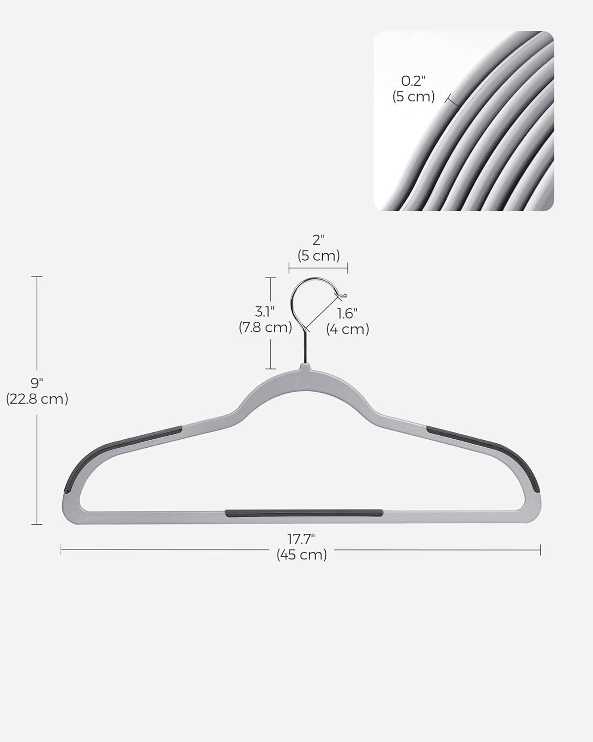 SONGMICS 50 Pack Clothes Hangers Plastic Coat Hangers Non-Slip 360° Swivel Hook Space-Saving Light Gray and Dark Gray