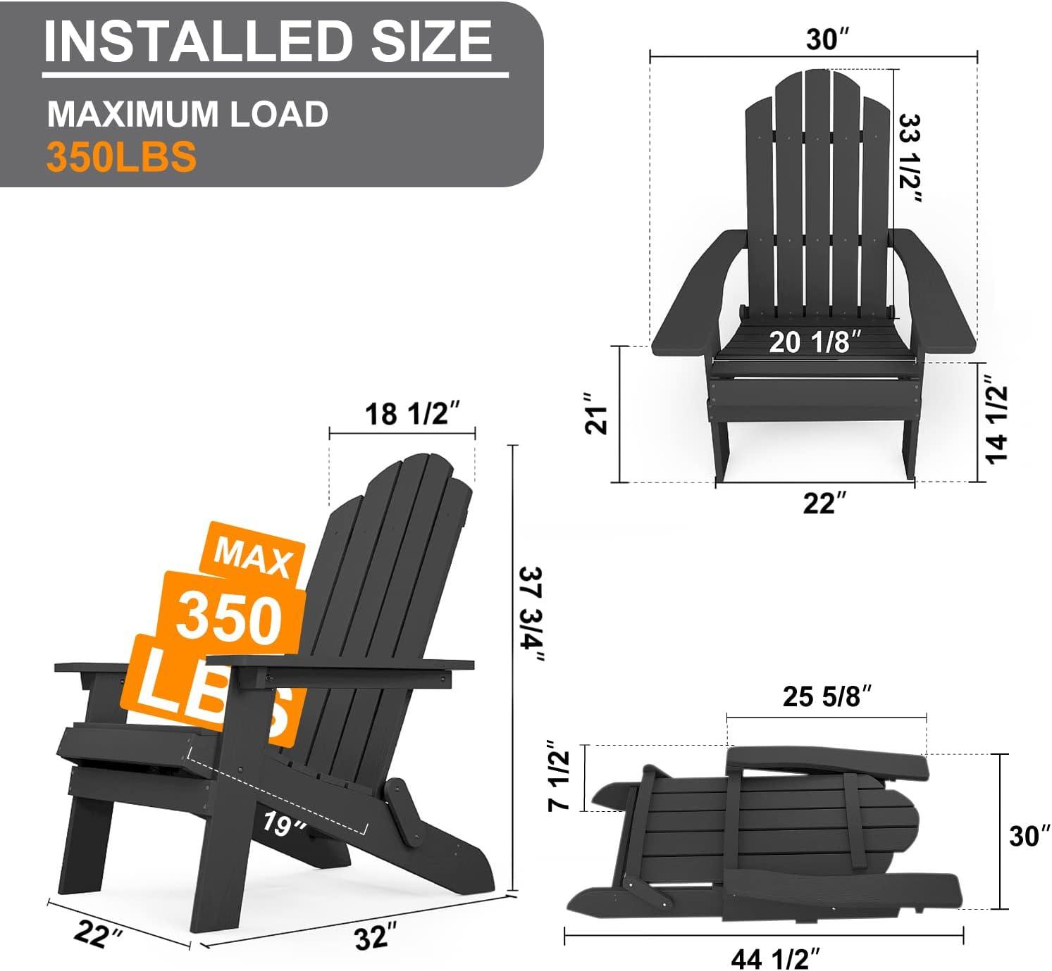 Outdoor Plastic Folding Adirondack Chair For All Weather (Set Of 4) (Set of 4)