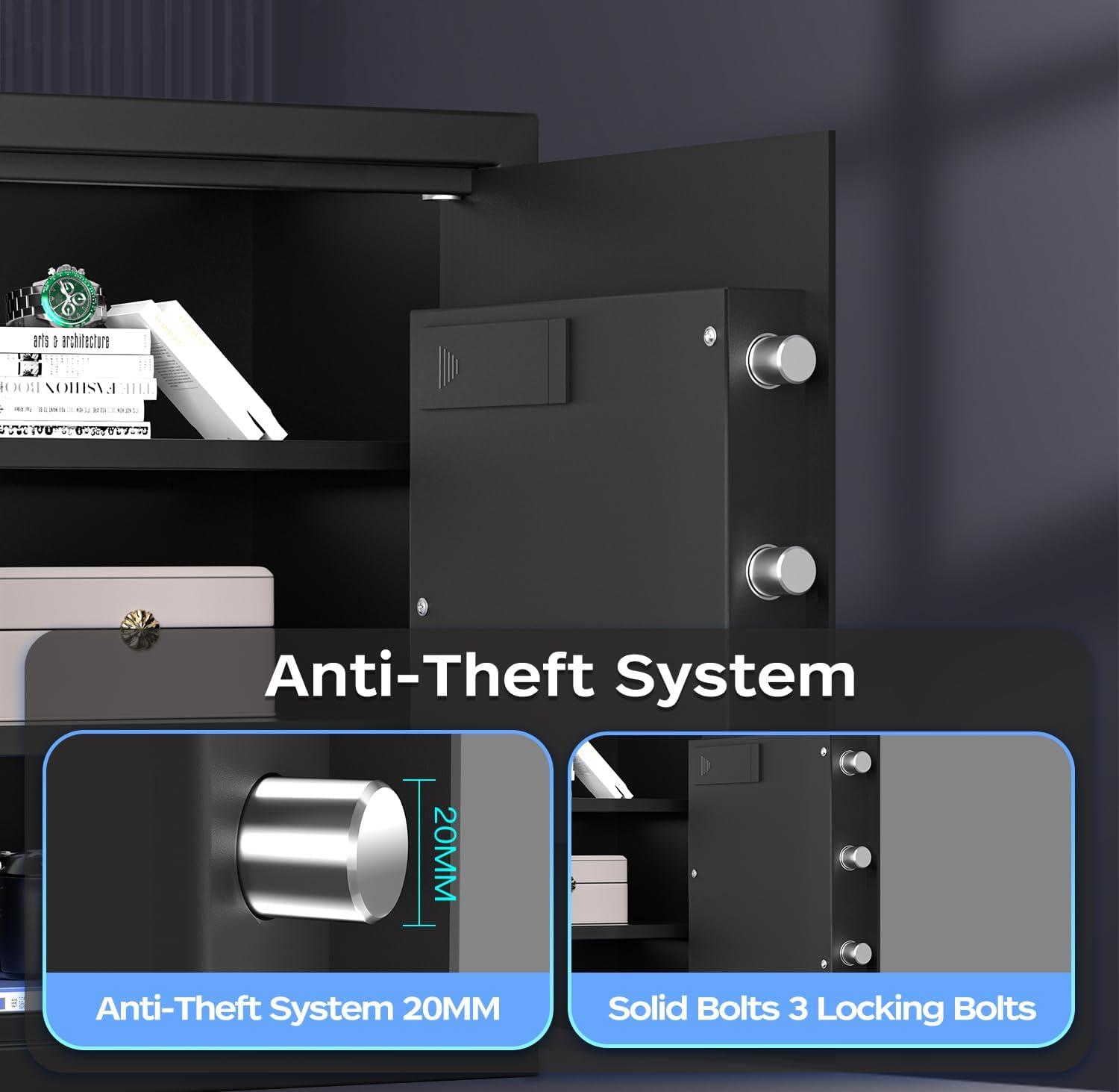 AEGIS Smart Biometric Safe Box, 1.7 cu.ft Quick Access Unlock with Fingerprint/Keypad/Key/USB Port for Multiple Pistols, Security Steel Personal Lock Box for Home/Office/Hotel/Dorm