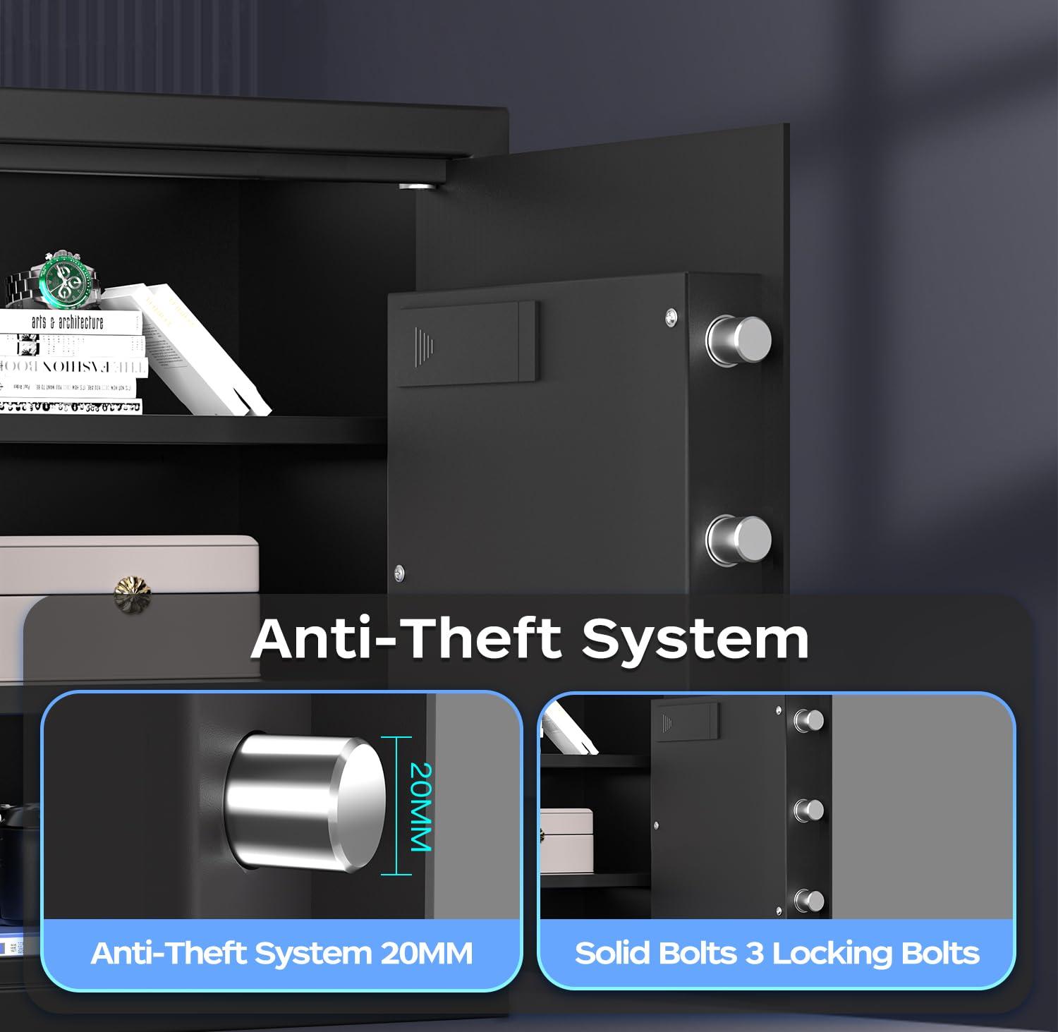 AEGIS Smart Biometric Safe Box, 1.7 cu.ft Quick Access Unlock with Fingerprint/Keypad/Key/USB Port for Multiple Pistols, Security Steel Personal Lock Box for Home/Office/Hotel/Dorm