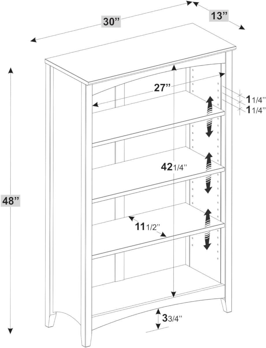 Cherry 48" Adjustable Solid Wood Shaker Bookcase