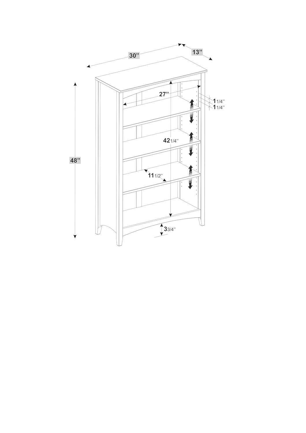 Shaker Style Bookcase - 48"H - White Finish