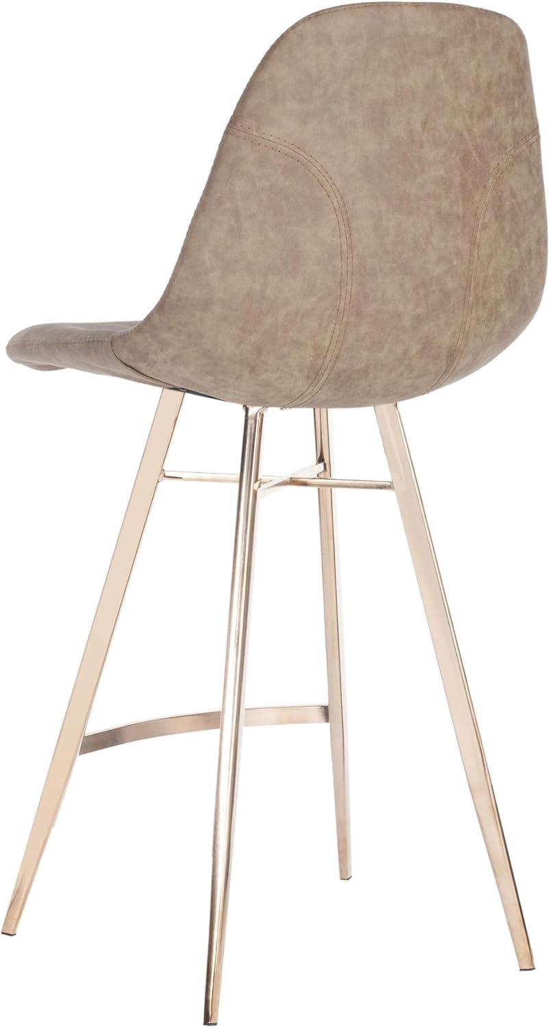 Transitional Taupe Faux Leather Counter Stool with Copper Finish