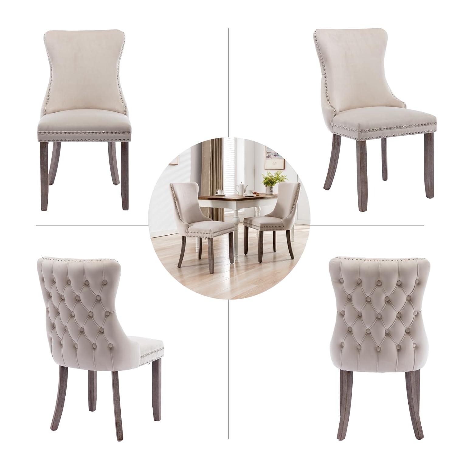 Velvet Upholstered Wing Back Dining Chair (Set of 6)