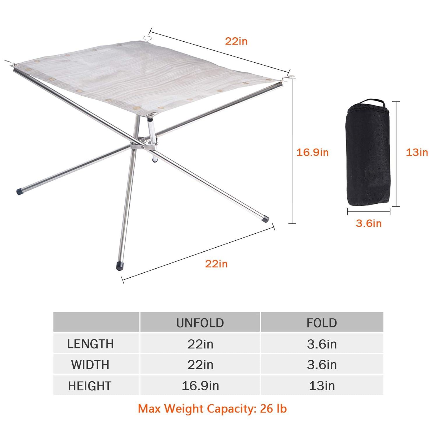 Portable Outdoor Fire Pit 22 Inch Upgrade Foldable Stainless Steel Mesh Fire Pit Wood Burning, Collapsible Fireplace Space Saving Perfect for Camping, Backyard, Patio, Garden (Carrying Bag Included)