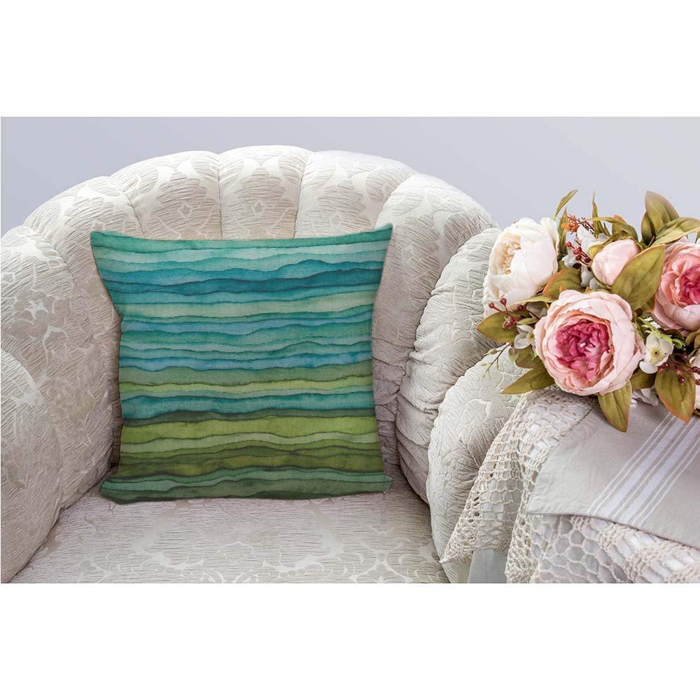HGOD DESIGNS Watercolor Throw Pillow Cover,Stripped Waves Blue and Green Paint Brush Gradient Marine Sea Splash Decorative Pillow Case Cushion Covers for Home Sofa Couch 18x18 inch