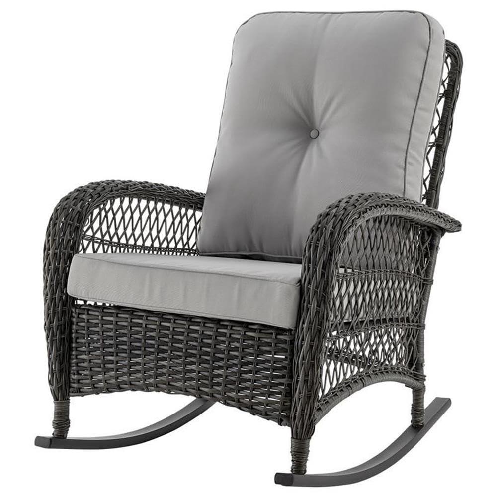 Furttuo Steel Rattan Outdoor Rocking Chair with Cushions