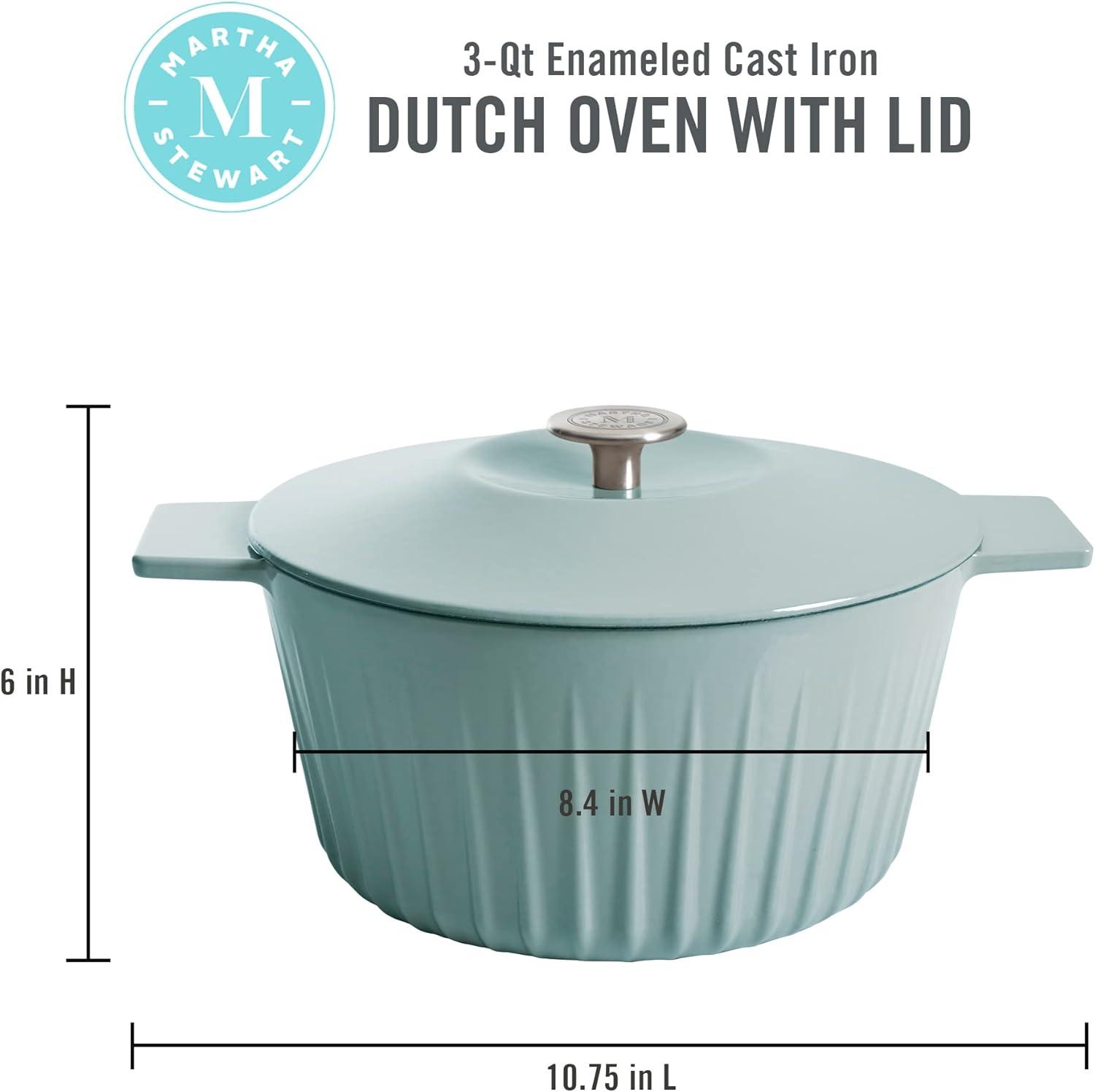 Blue Enameled Cast Iron 3-Quart Ribbed Dutch Oven