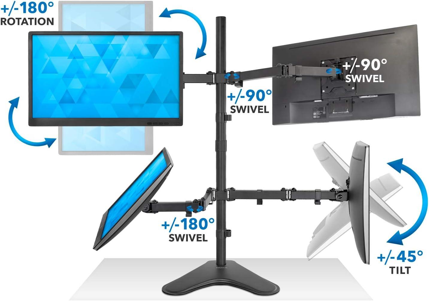 Mount-It! Quad Monitor Stand, Height Adjustable Free Standing 4 Screen Mount Fits Monitors up to 32 Inches, Black, Steel