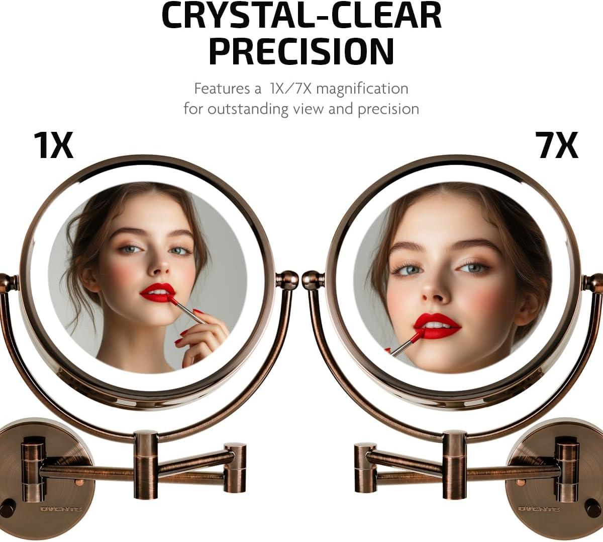 Ovente Wall Mounted Vanity Makeup Mirror 8.5 Inch with 7X Magnification and Natural LED Lights, Double-Sided with Hardwired Electrical Connection