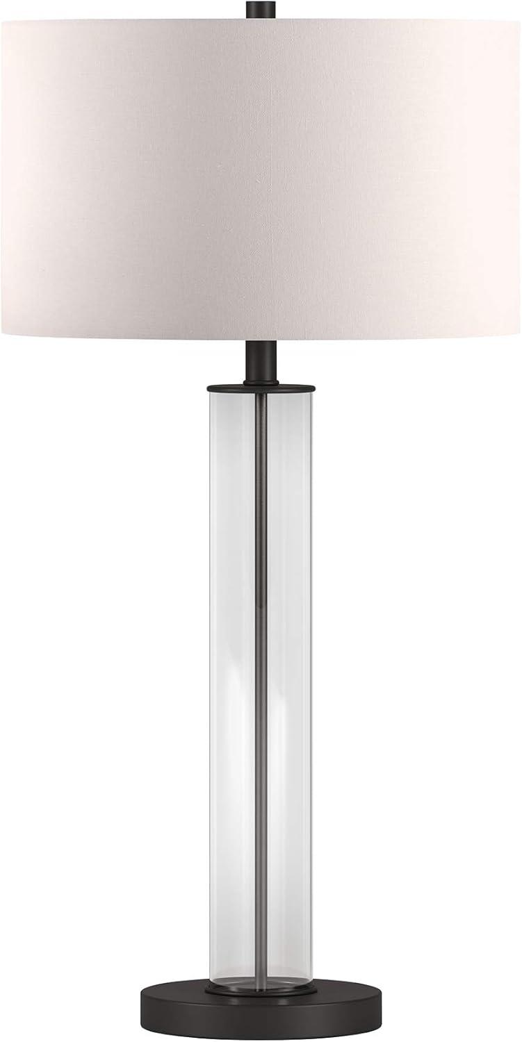 Evelyn&Zoe 29" Traditional Clear Glass Table Lamp with White Drum Linen Shade