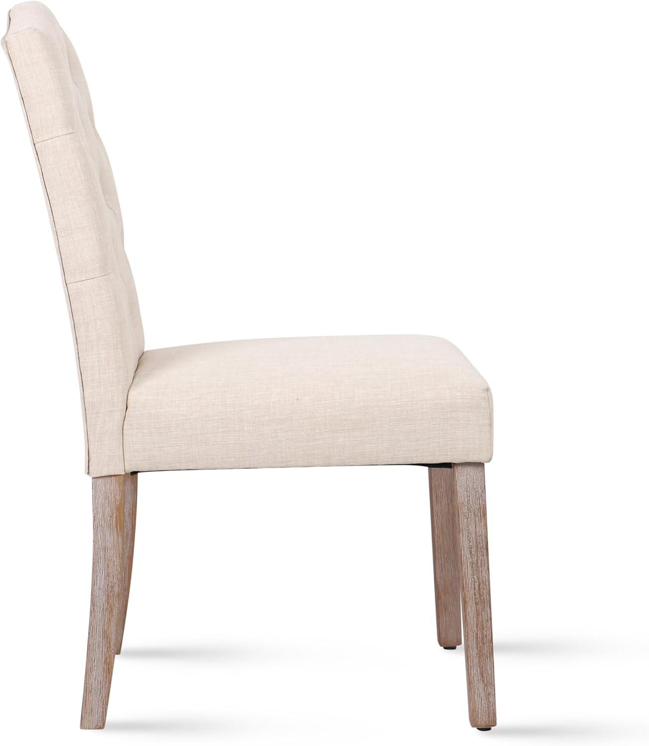 DrInn Traditional Tufted Linen Upholstered Dining Chairs, Beige (Set of 2)