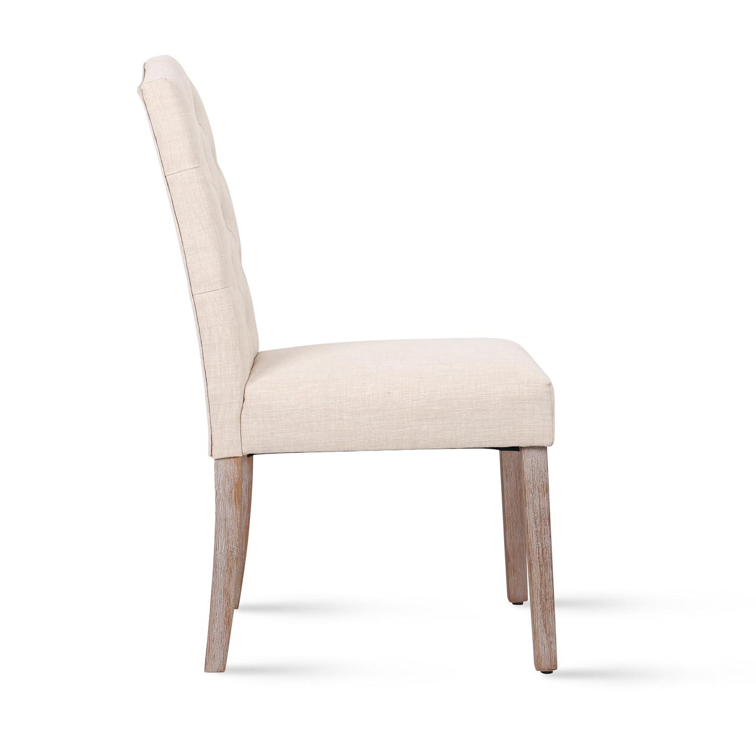 DrInn Traditional Tufted Linen Upholstered Dining Chairs, Beige (Set of 2)