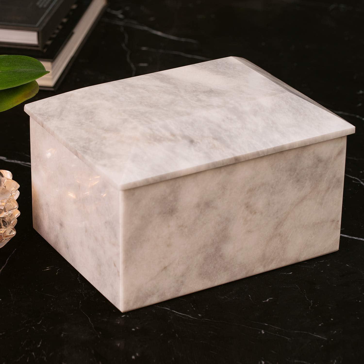 Handcrafted White Marble Polished Cremation Urn for Adults