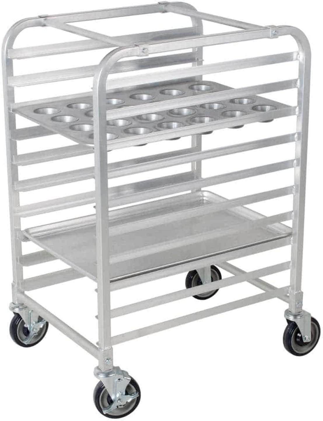 Large Silver Aluminum 10-Shelf Mobile Pan Rack