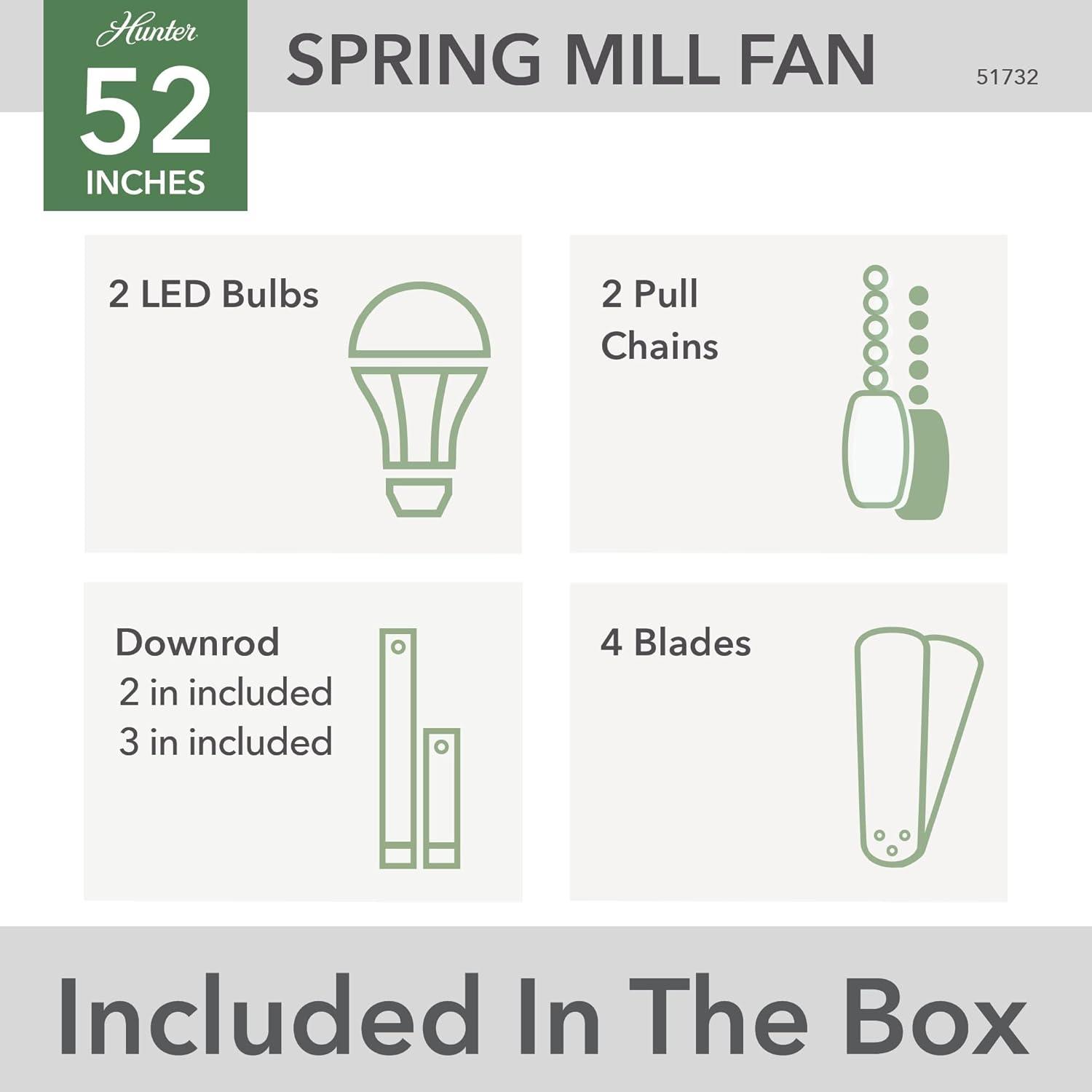 52" Spring Mill 4 - Blade Damp Rated Ceiling Fan With LED Light Kit And Pull Chain