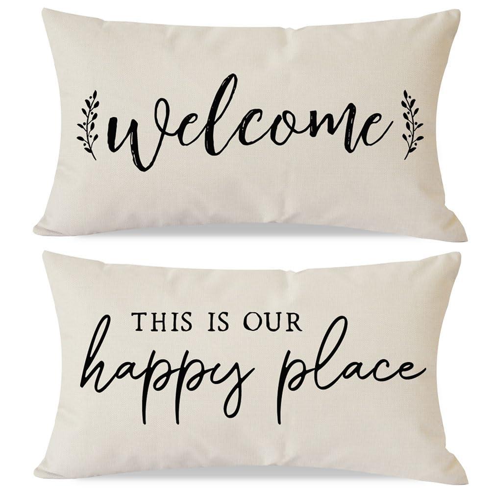 PANDICORN Welcome Throw Pillow Covers 12x20 Inch Modern Farmhouse Outdoor Front Porch Patio Decorations Lumbar Decorative Throw Pillows Cases Cushion Covers for Home Living Room Bedroom Couch Decor