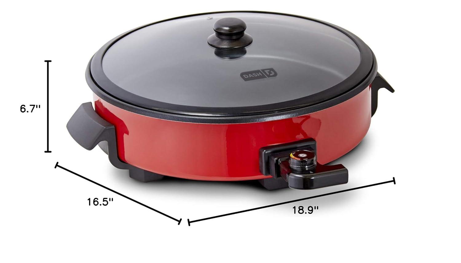 Dash Family Size Electric Skillet with 14 inch Nonstick Surface + Recipe Book for Pizza Burgers, Cookies, Fajitas, Breakfast & More, 20 Cup Capacity, 2.5 inch Deep, 1400-Watt - Red