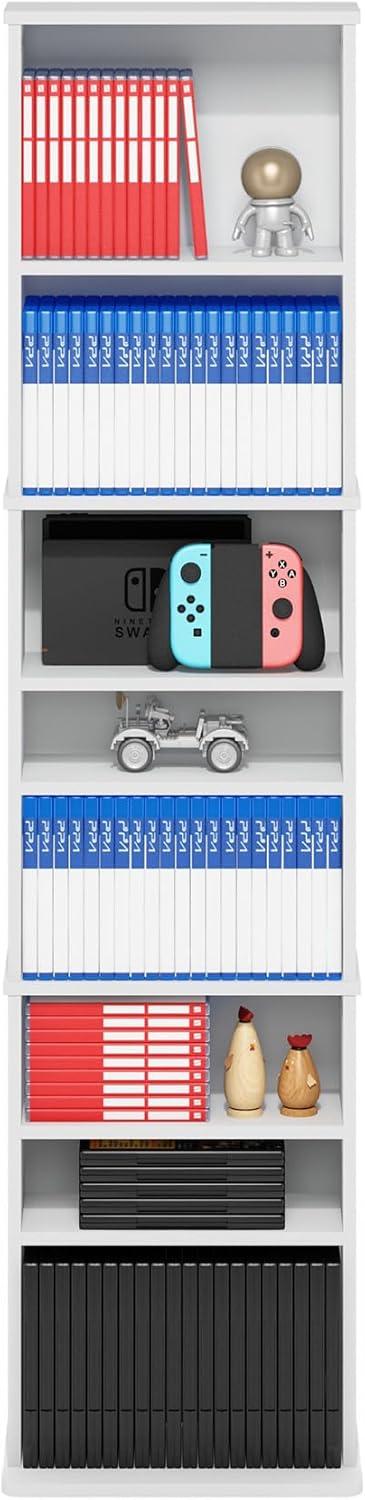 Furinno JAYA 9-Shelf Multimedia Media Storage Tower Rack with Adjustable Shelves, White