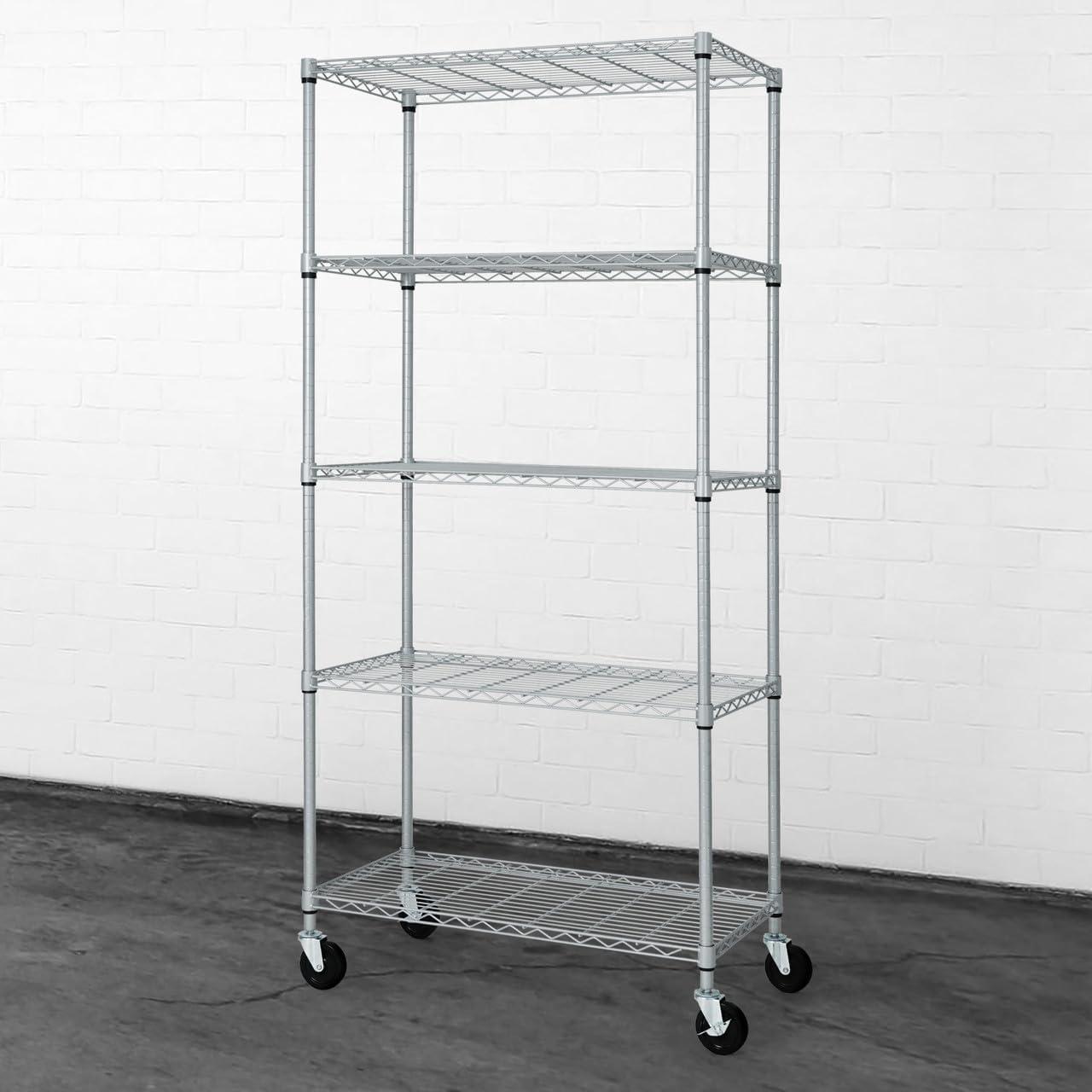 CAPHAUS CAPHAUS NSF Commercial Heavy Duty 5-Tier Adjustable Wire Shelving w/ Wheels, Leveling Feet, 36 x 18 x 76-Inch, Multiple Options