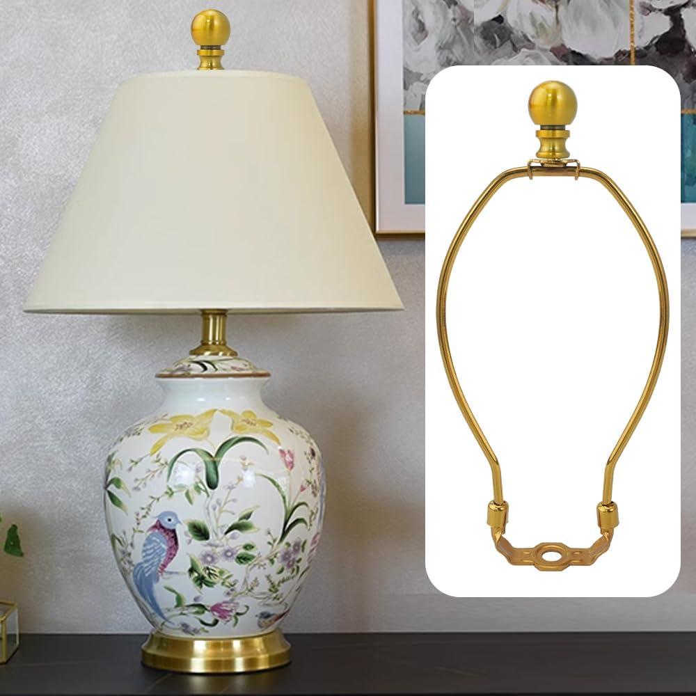Royal Designs, Inc. Set of 2, 8 inch Polished Brass Lamp Shade Harp Holder with Lamp Finial, DIY Repair/Replacement, Heavy Duty, for Table/Floor Lamps
