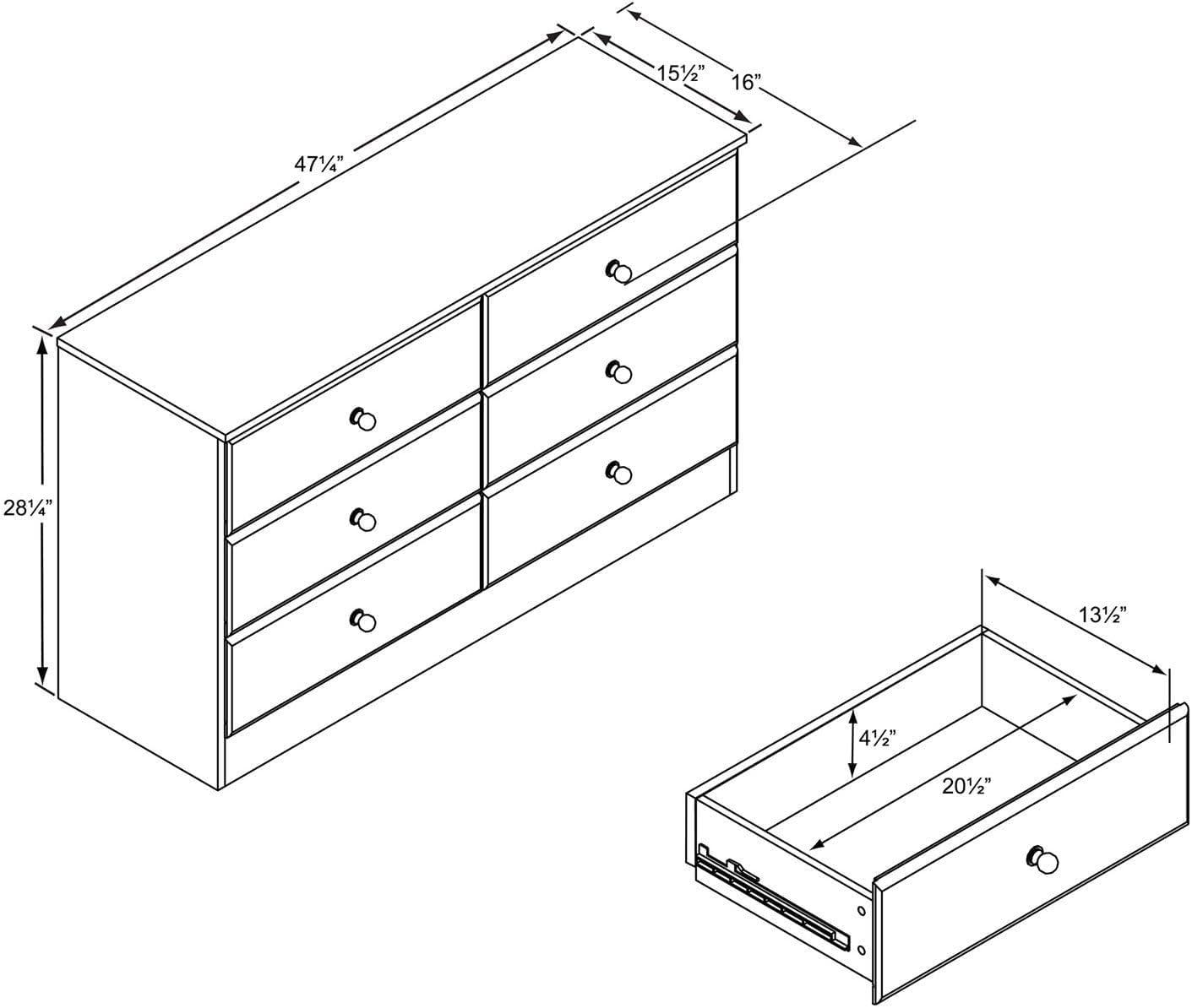 Prepac Astrid 6 Drawer Dresser Black: Laminated Wood Composite, Metal Hardware, Safety Stops