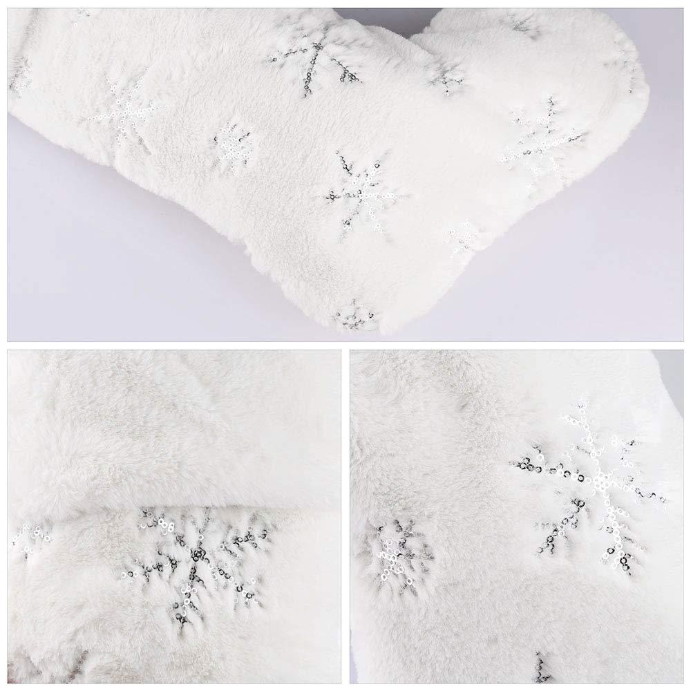 2PCS Plush Christmas Stockings White Faux Fur Large 56cm Deluxe Hanging Xmas Stockings with Silver Sequin Snowflake for Christmas Fireplace Decorations (White-S, 22inches)