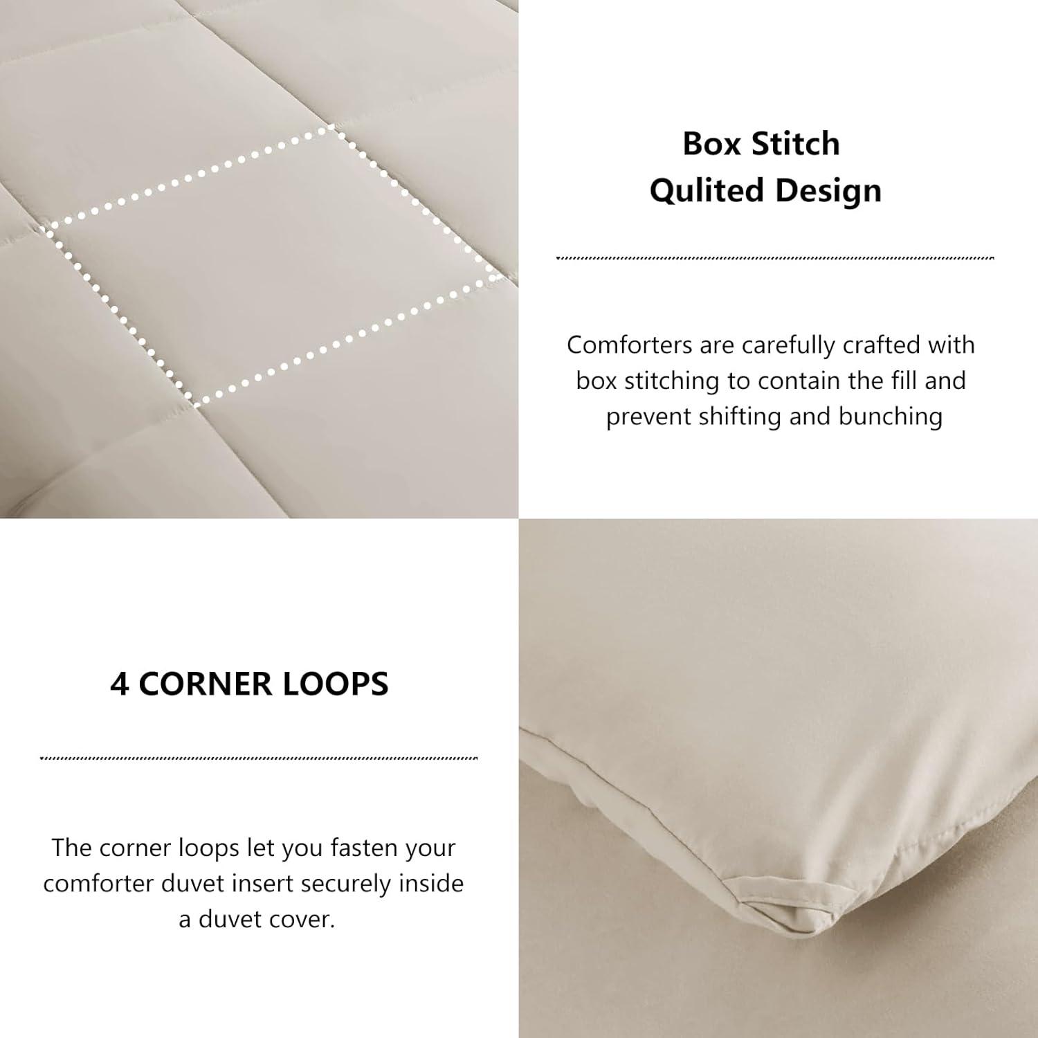 CozyLux Queen Size Comforter Sets - Beige Comforter Queen Size, 3 Pieces Box Stitched Soft Lightweight Bed Set, All Season Bedding Sets with 1 Down Alternative Comforter and 2 Pillow Shams