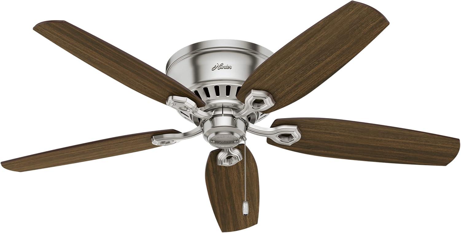 52" Builder Low Profile 5 - Blade Flush Mount Ceiling Fan with Pull Chain and Light Kit Included