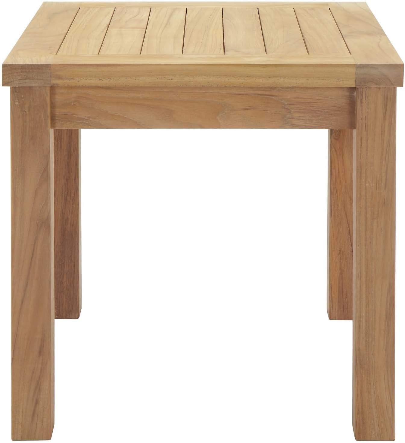 Modway Marina Modern Wood Patio Teak Side Table in Natural Finish