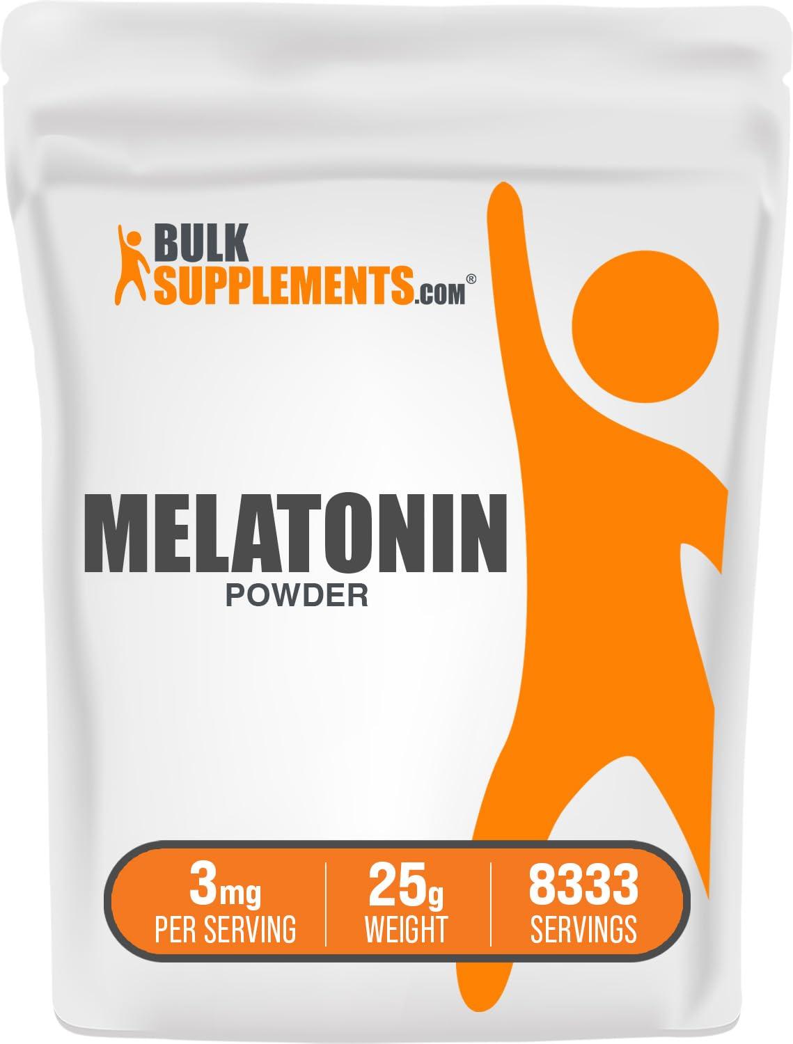 BulkSupplements.com Melatonin Powder - Sleep Supplement, Melatonin for Adults, Melatonin 3 mg - Vegan Melatonin, Pure & Gluten Free, 3mg per Serving, 25g (0.88 oz) (Pack of 1)