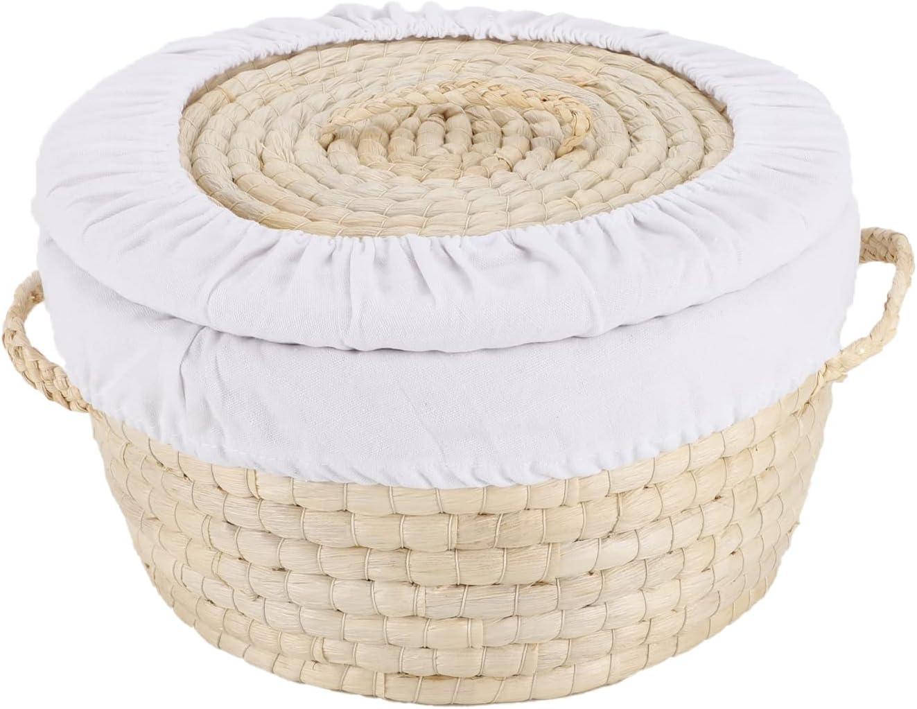 Gracie Oaks Round Bread Basket Serving Woven Bread Baskets Wicker Basket Sourdough Proofing Basket With Removable Liner And Cover  Wicker