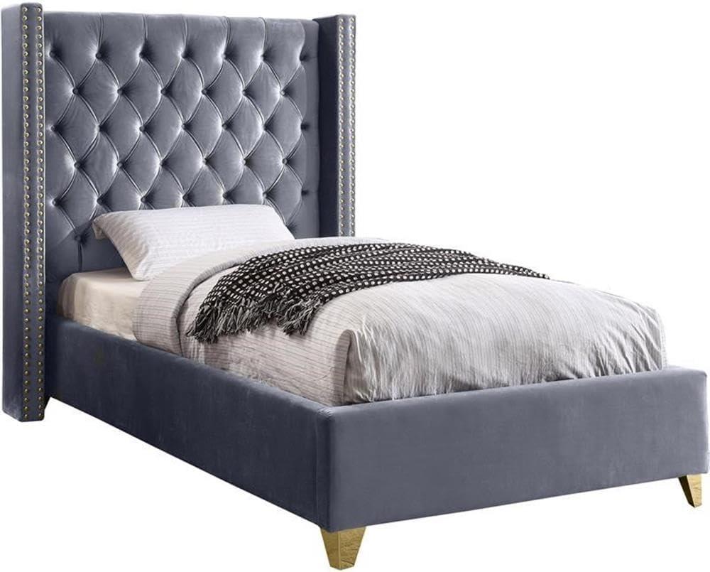Meridian Furniture Barolo Gray Velvet Twin Bed