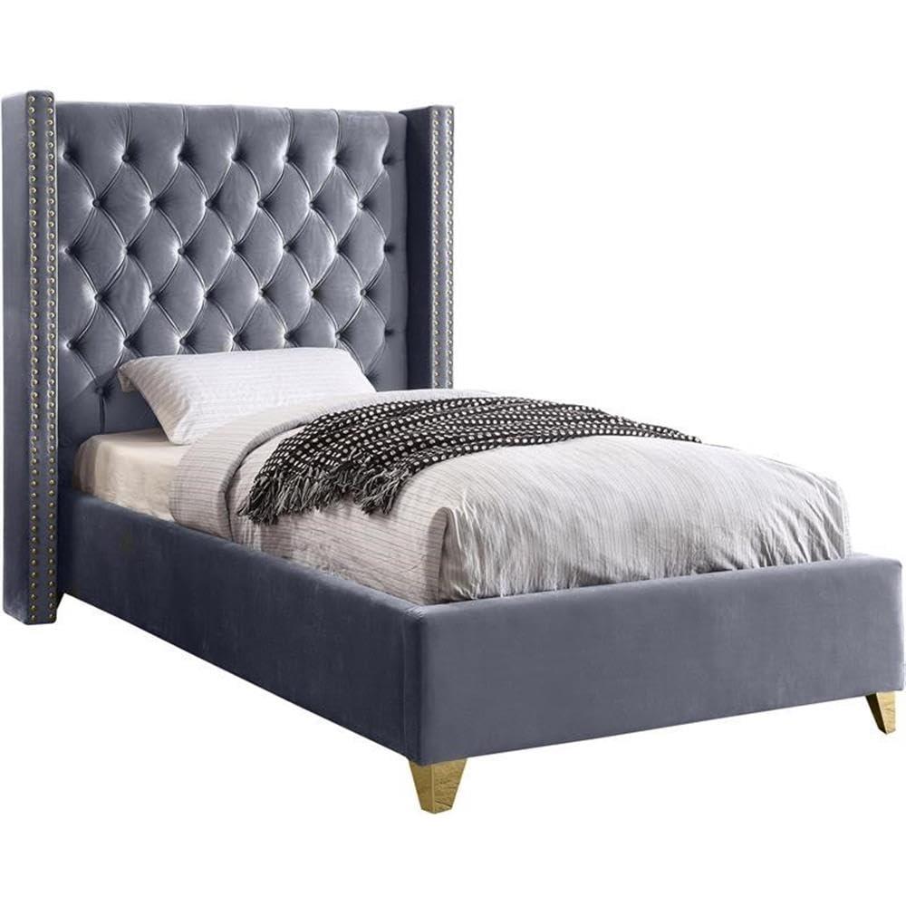 Meridian Furniture Barolo Gray Velvet Twin Bed