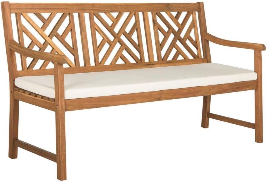 Bradbury Natural Beige 3-Seat Outdoor Garden Bench with Cushion