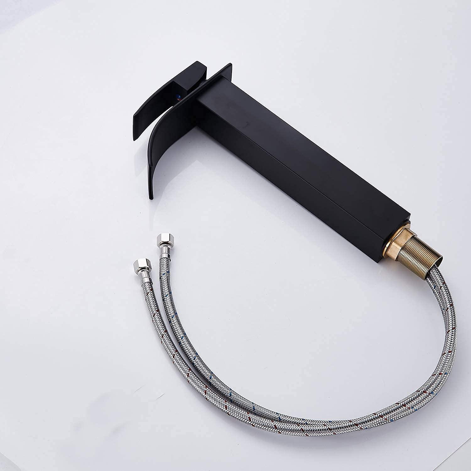 Waterfall Bathroom Faucet Single Handle，Bathroom Sink Faucet 1 Hole，Waterfall Faucet for Bathroom Sink，Vessel Sink Faucet Matte Black Tall Bathroom Faucet