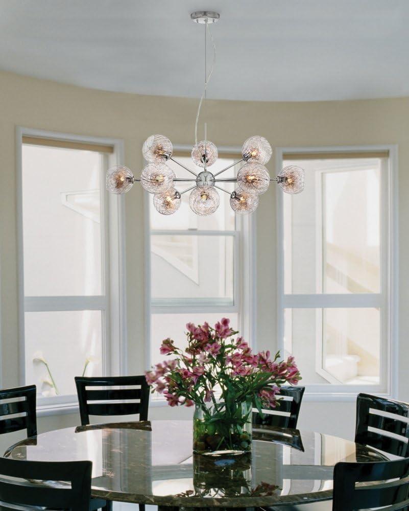 Modern Chrome Sputnik Chandelier with Mouth-Blown Glass Cups