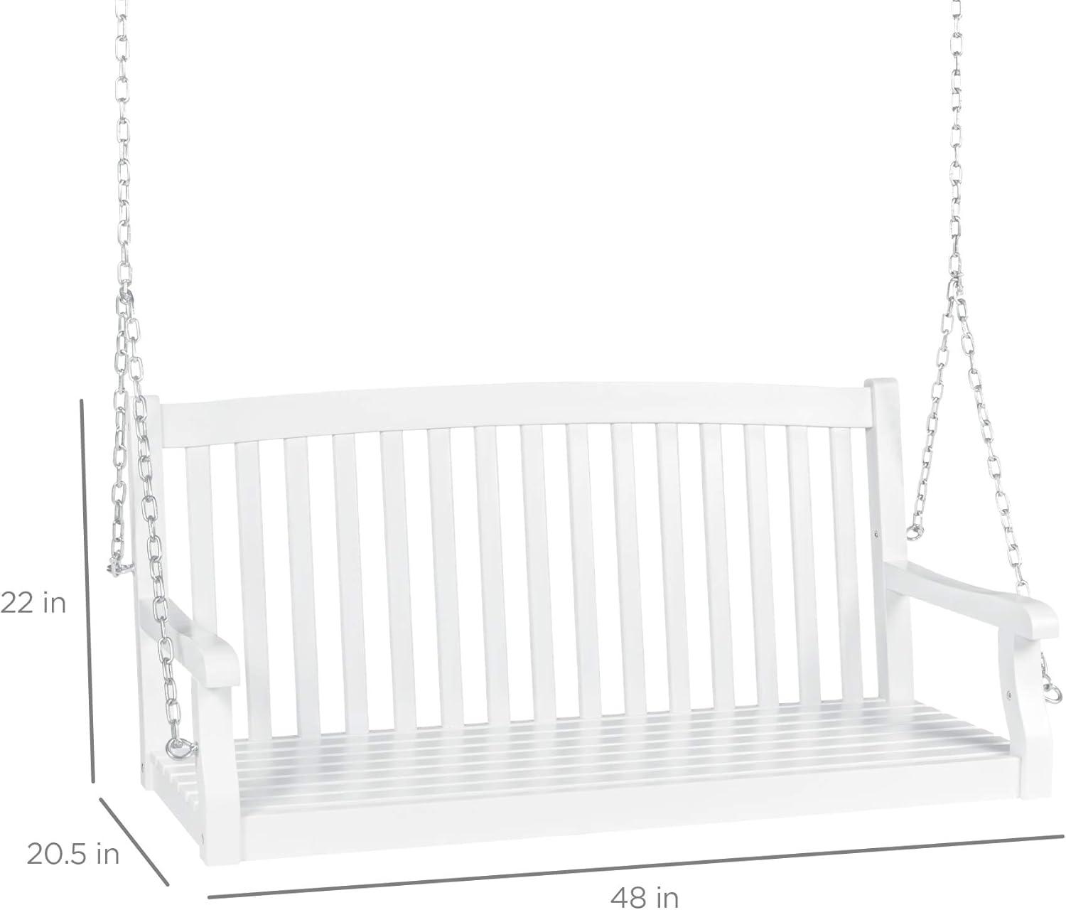Best Choice Products 48in Wood Porch Swing Outdoor Patio Hanging Bench Chair w/ Mounting Chains, 500lb Capacity - White