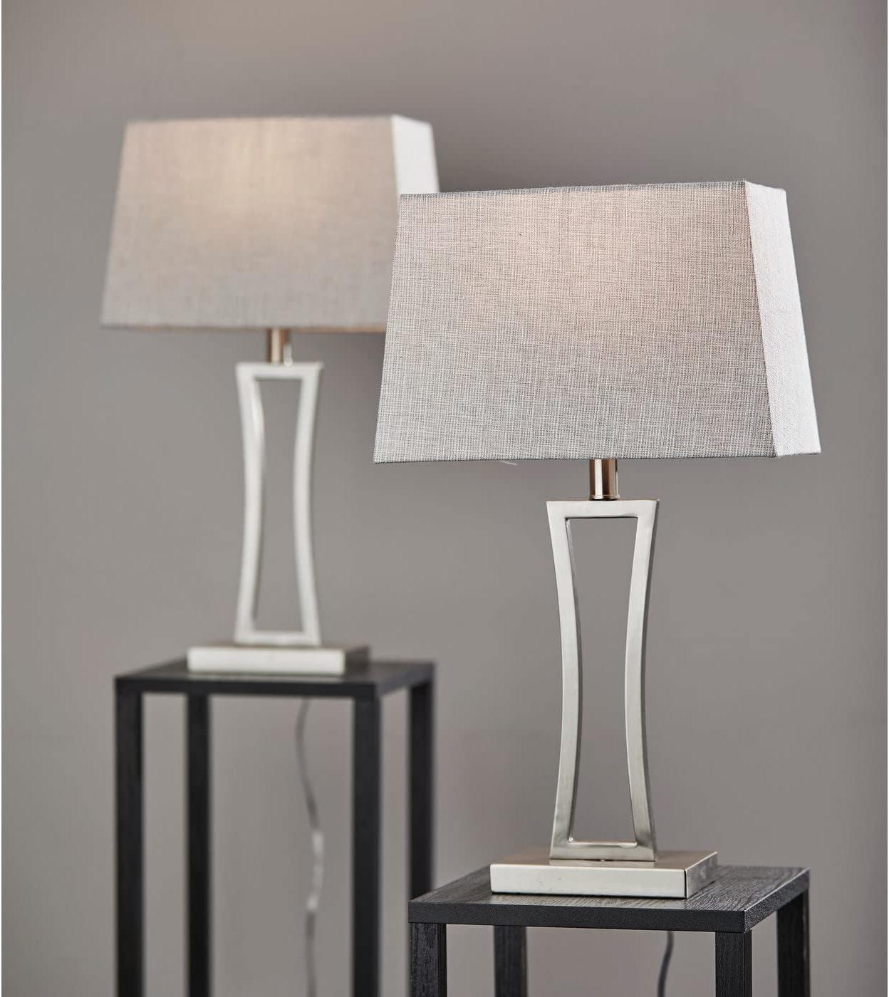 2pc Camila Table Lamps Bonus Silver - Adesso: Modern Metal Bedside Lamp Set, UL Listed, No Assembly Required