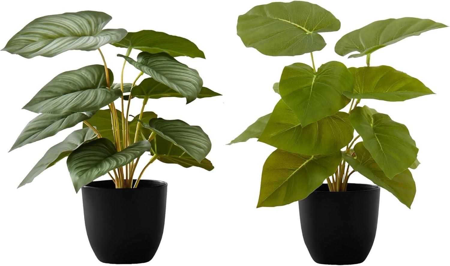 Set of 2 Green Epipremnum Faux Plants in Black Pots