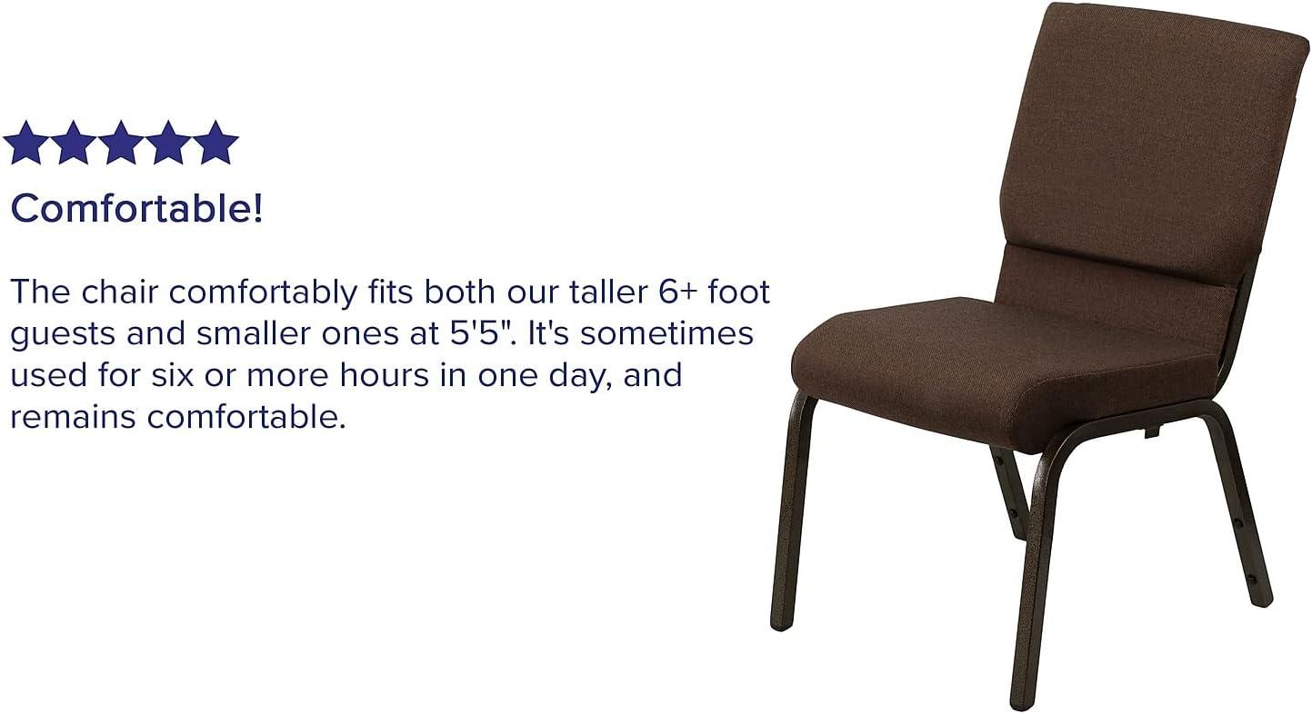 BizChair 18.5''W Stacking Church Chair in Brown Fabric - Gold Vein Frame