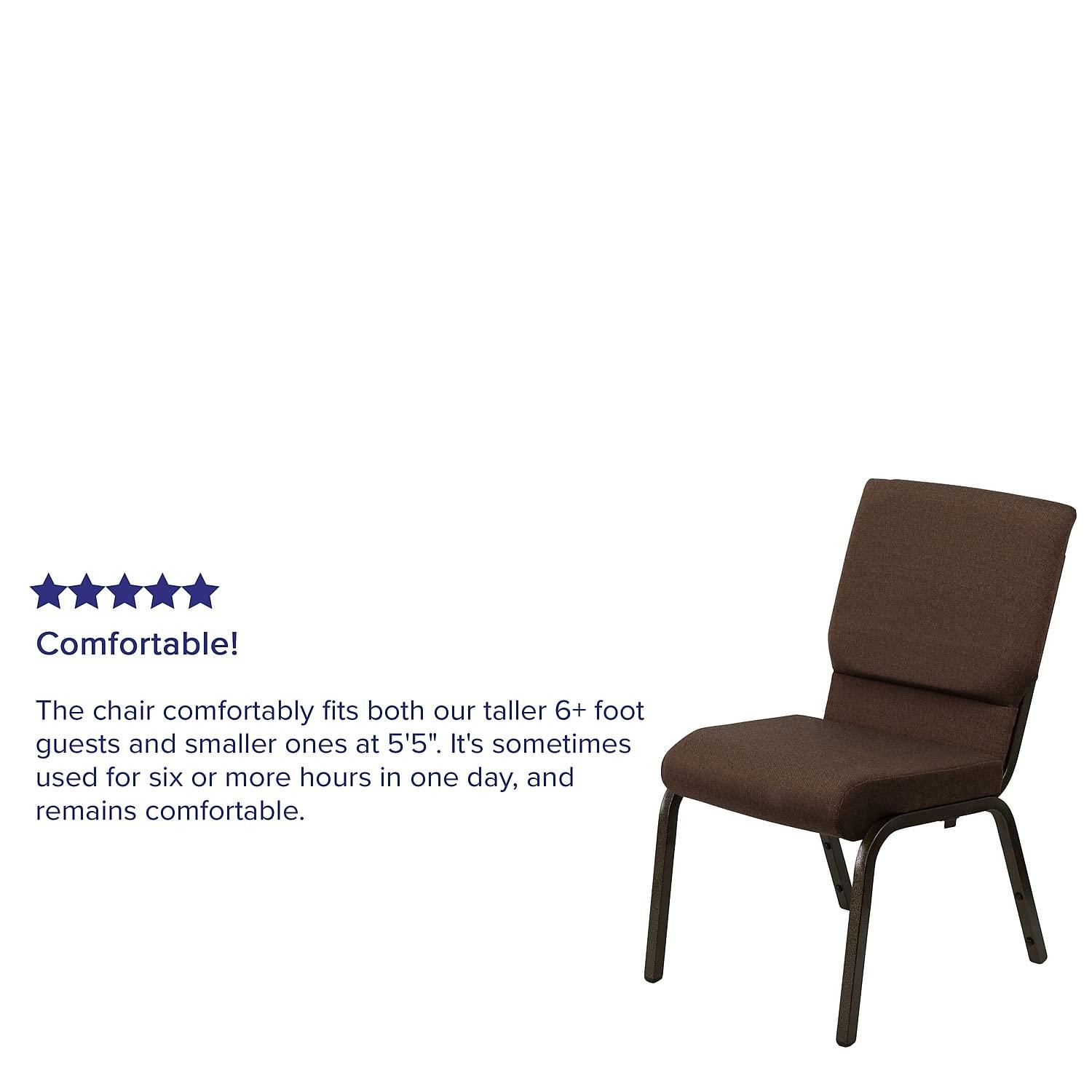 BizChair 18.5''W Stacking Church Chair in Brown Fabric - Gold Vein Frame