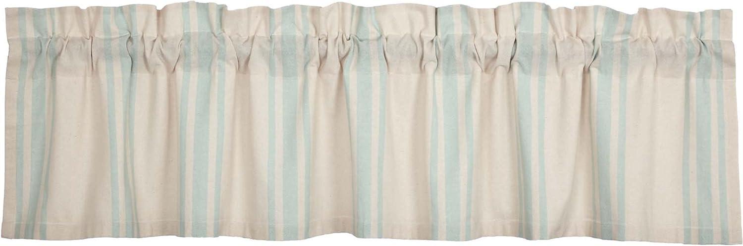 VHC Brands Grain Sack Aqua Blue Stripe Coastal Farmhouse Kitchen Curtain Valance 16x72