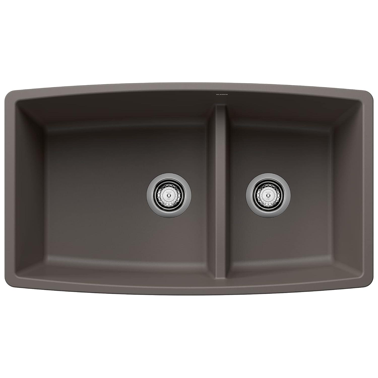 Performa SILGRANIT 33" 60/40 Double Bowl Undermount Kitchen Sink with Low Divide