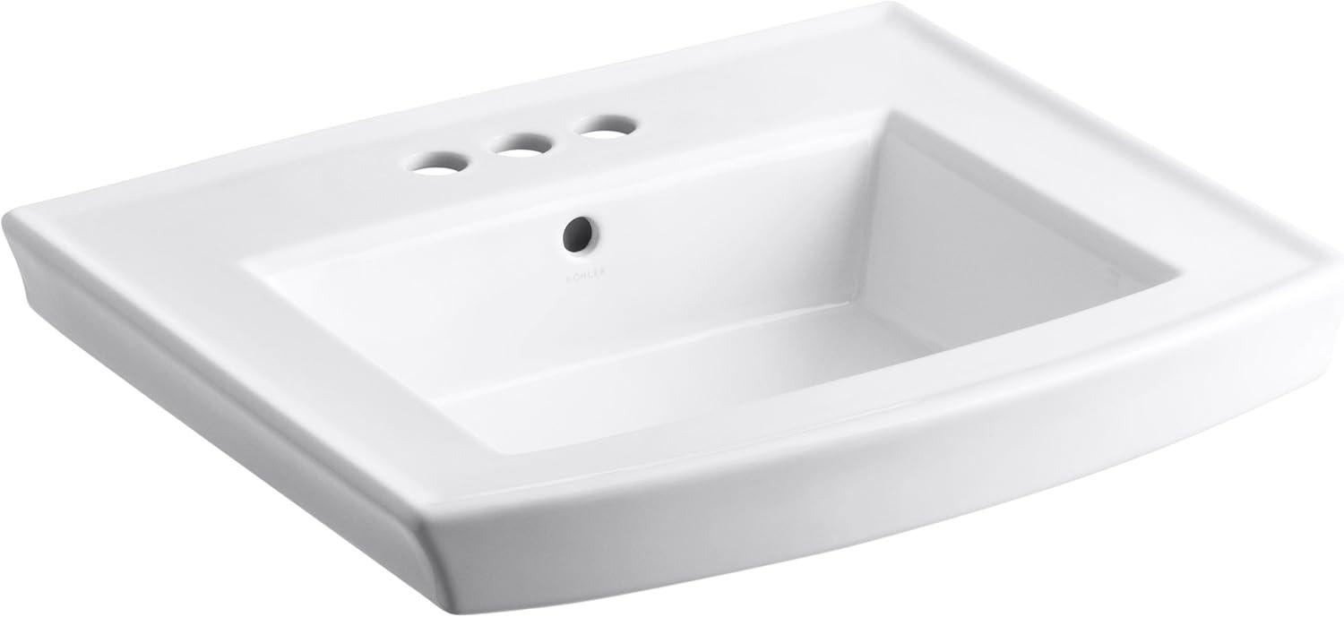 Archer White Ceramic Rectangular Pedestal Sink with Beveled Edges