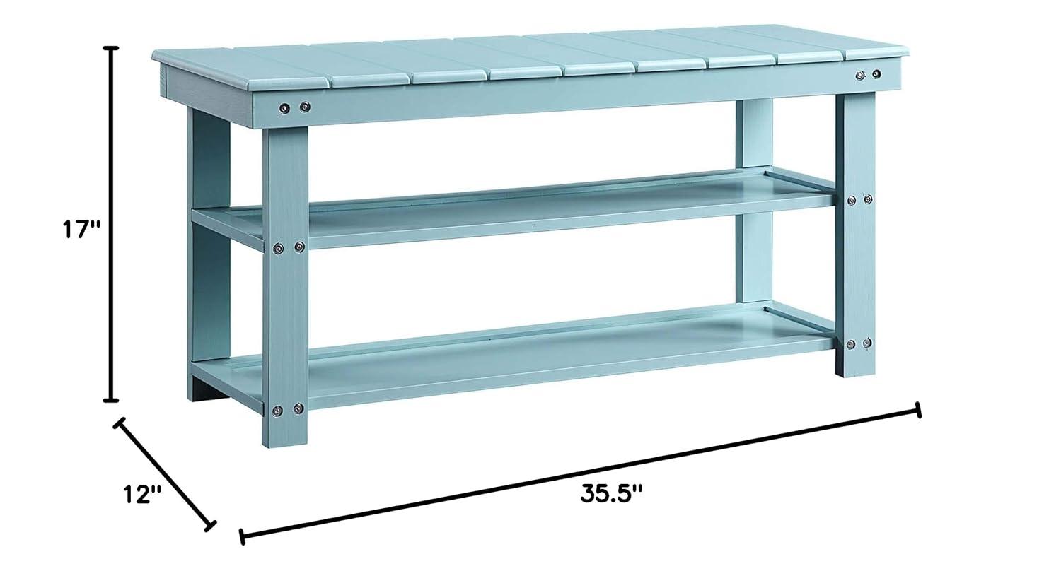 Sea Foam Blue MDF and Wood Utility Mudroom Bench with Storage