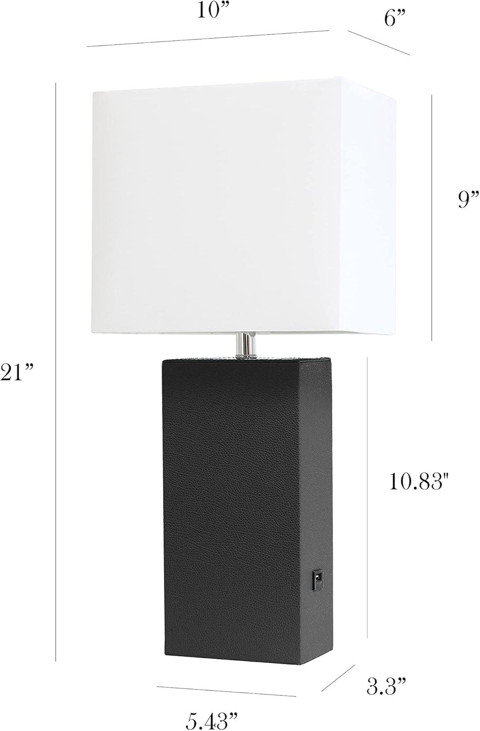 Elegant Designs 21" Modern Leather Wrapped Table Lamp with USB Port and Feit LED (Includes LED Light Bulb) Black